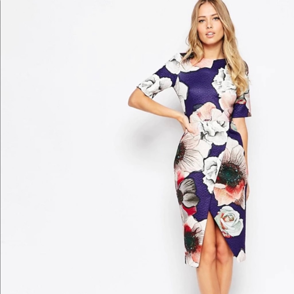 ASOS Textured Wiggle Dress with Wrap Skirt Sz 10